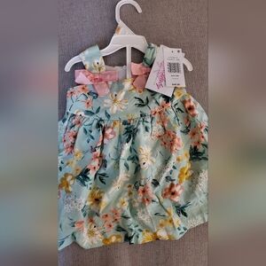 Bonnie Baby Floral Sundress in Aqua with Pink & Yellow Accents